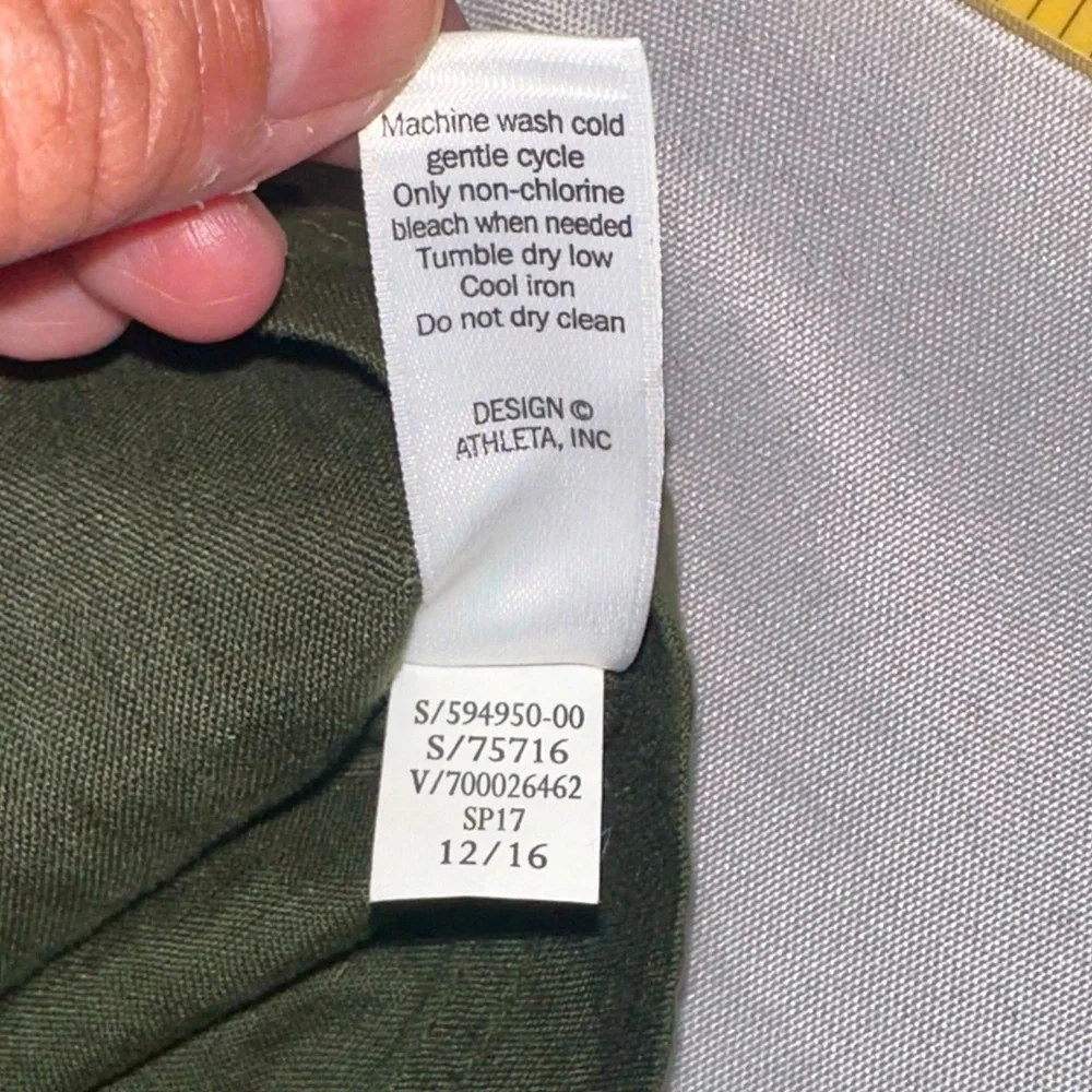 Athleta Linen Vest Top Army Green XS Zip Up Tie Waist Pockets Military Biker - Picture 7 of 8